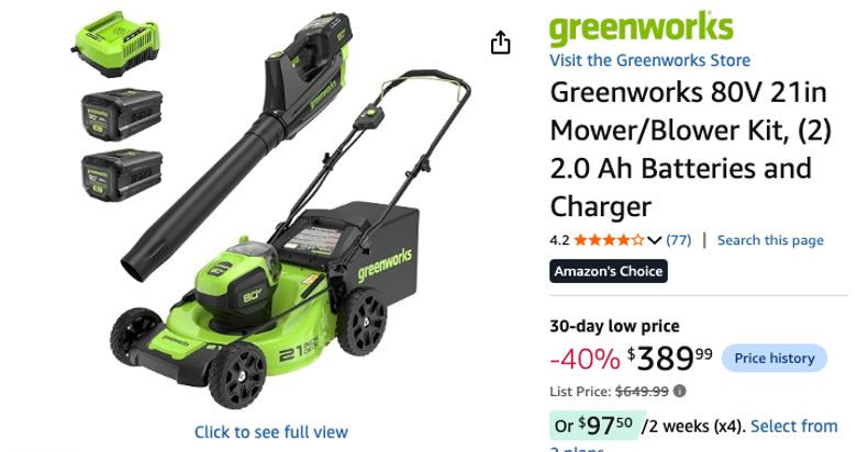 Greenworks 80V 21in Mower/Blower Kit