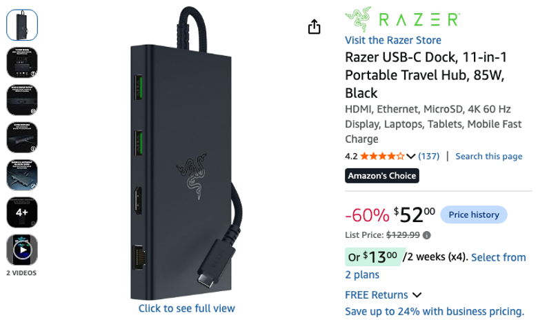 Razer USB-C Dock 11-in-1 Portable Travel Hub