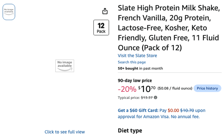 Slate French Vanilla High Protein Milk Shakes, 12-Pack