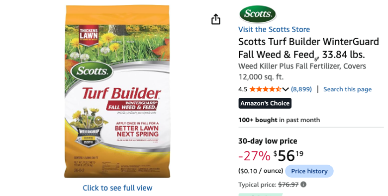 Scotts Turf Builder WinterGuard Fall Weed & Feed, 33.84 lbs