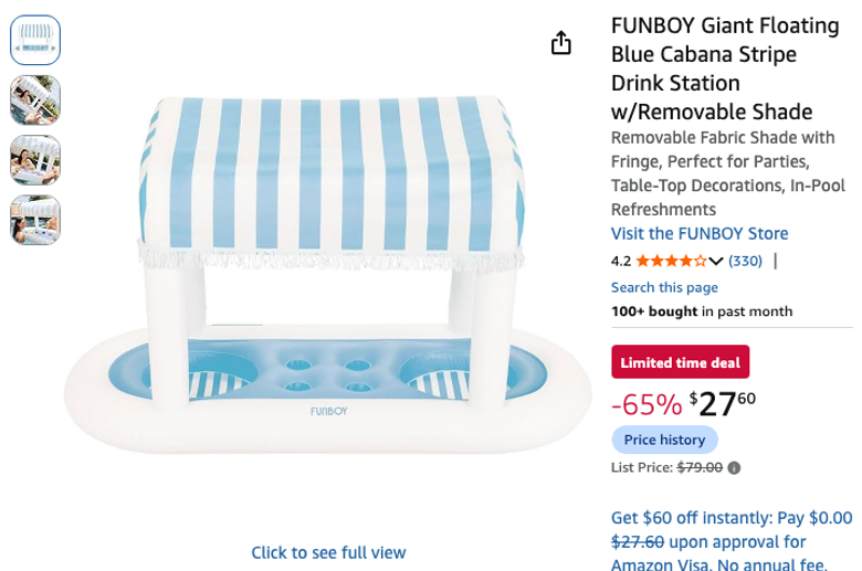 FUNBOY Giant Floating Blue Cabana Stripe Drink Station