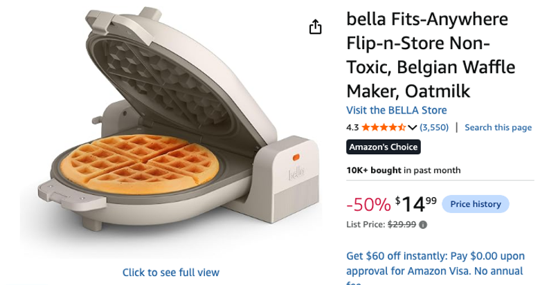 bella Fits-Anywhere Flip-n-Store Belgian Waffle Maker
