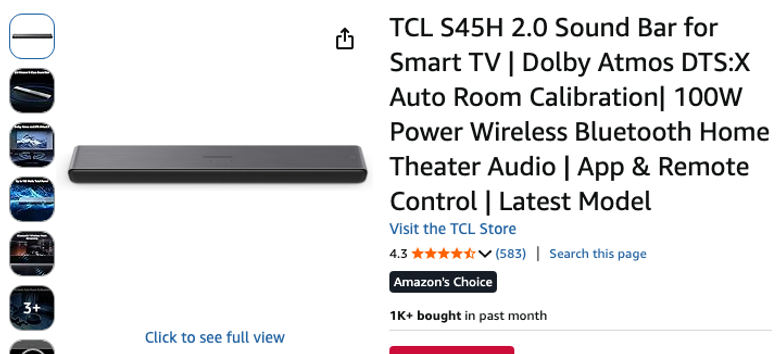 TCL S45H 2.0 Dolby Atmos Sound Bar