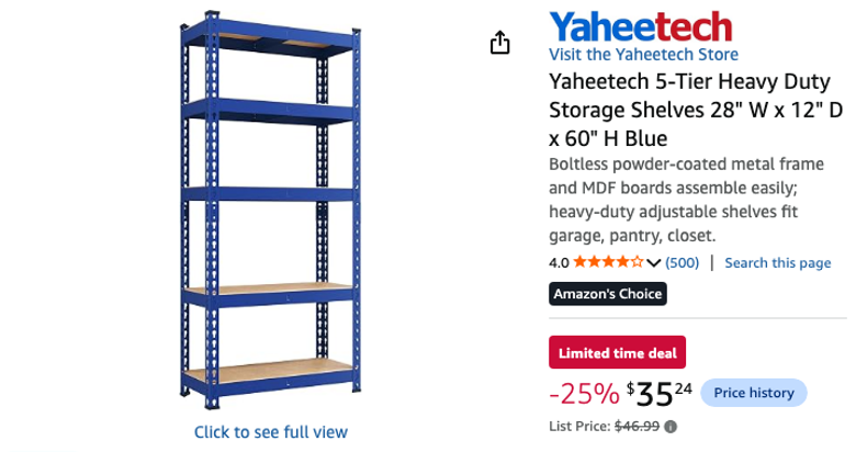 Yaheetech 5-Tier Heavy Duty Storage Shelves