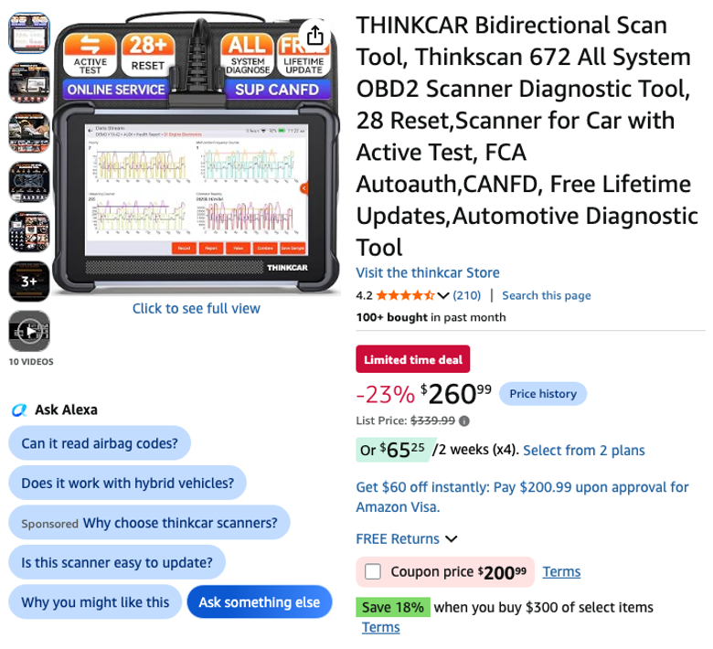 THINKCAR Thinkscan 672 OBD2 Scanner
