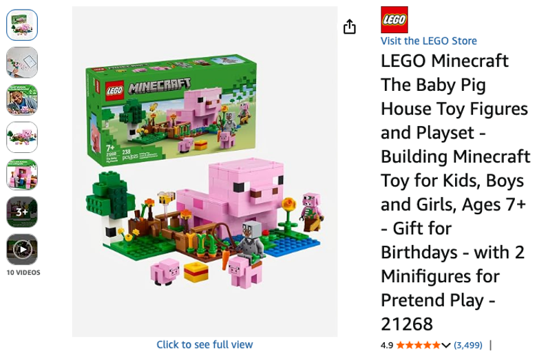 LEGO Minecraft The Baby Pig House Toy Playset