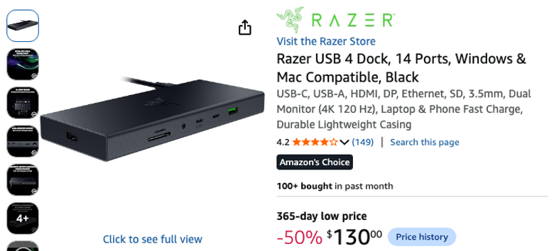 Razer USB 4 Dock, 14 Ports