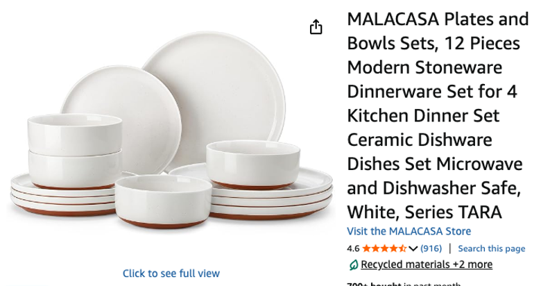 MALACASA 12-Piece Stoneware Dinnerware Set
