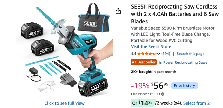 SEESII Cordless Reciprocating Saw Kit
