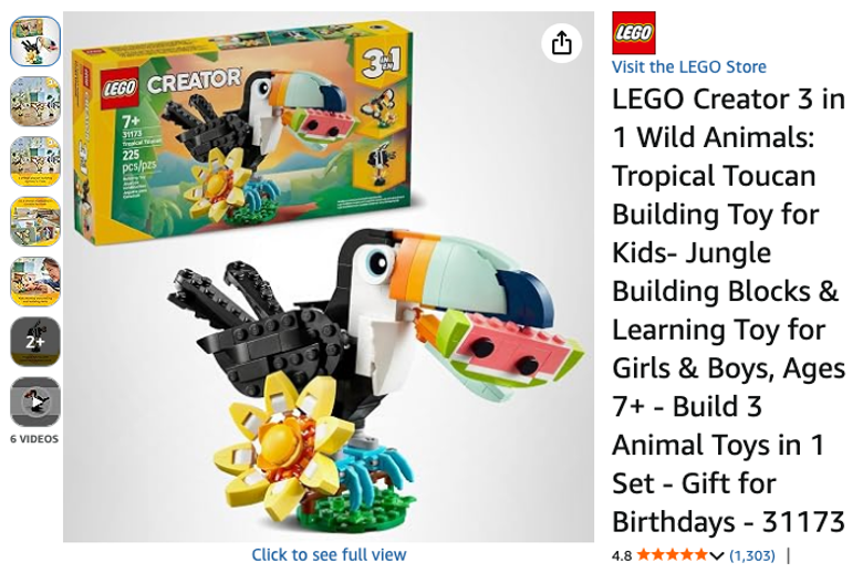 LEGO Creator 3 in 1 Tropical Toucan Building Toy