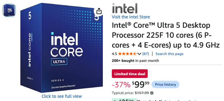 Intel Core Ultra 5 Desktop Processor 225F