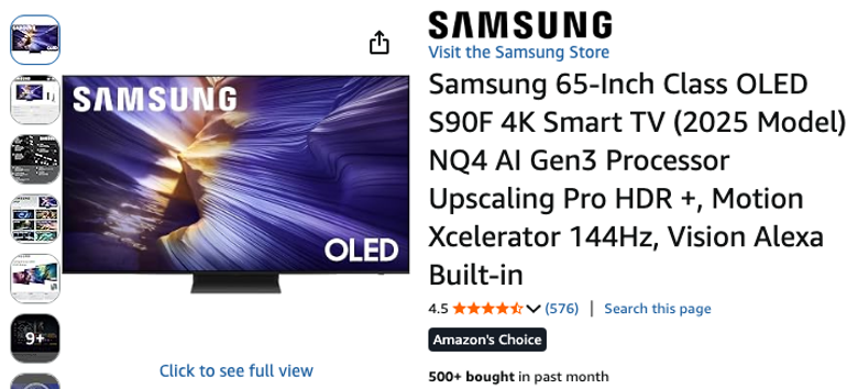 Samsung 65-Inch Class OLED S90F 4K Smart TV