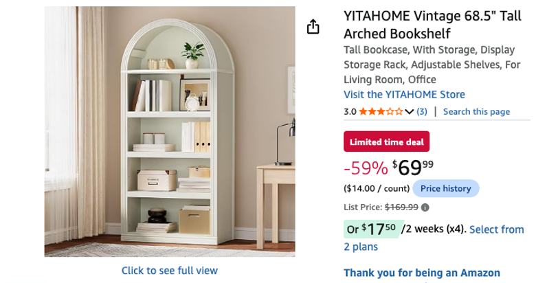 YITAHOME Vintage 68.5" Tall Arched Bookshelf