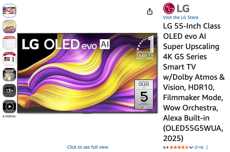LG 55-Inch OLED evo G5 Smart TV