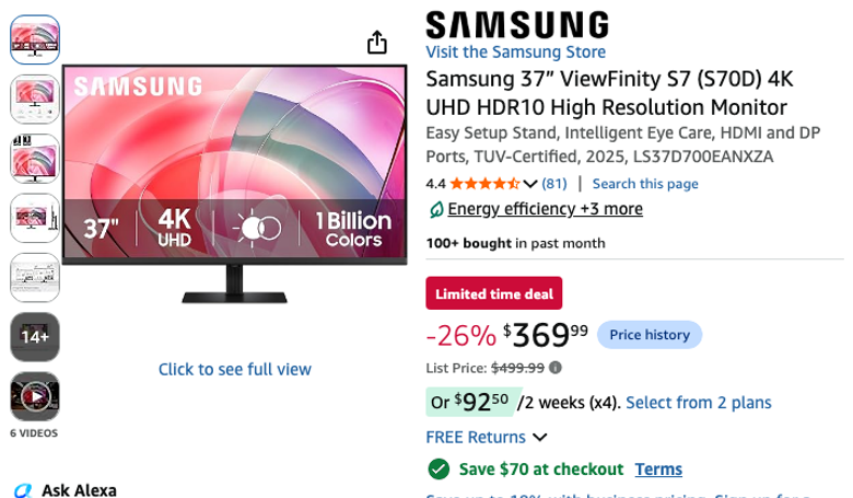 Samsung 37" ViewFinity S7 4K Monitor