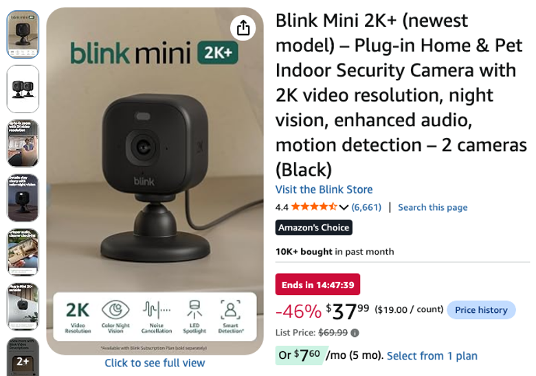 Blink Mini 2K+ Indoor Security Camera 2-Pack