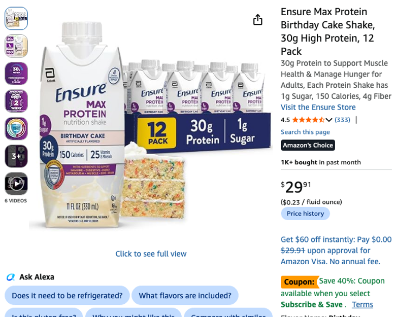 Ensure Max Protein Birthday Cake Shake 12 Pack
