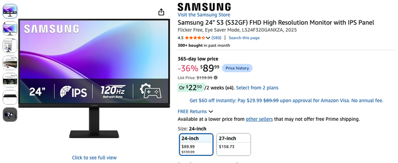 Samsung 24" S3 FHD IPS Monitor