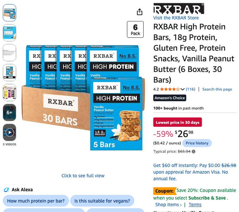RXBAR High Protein Bars Vanilla Peanut Butter