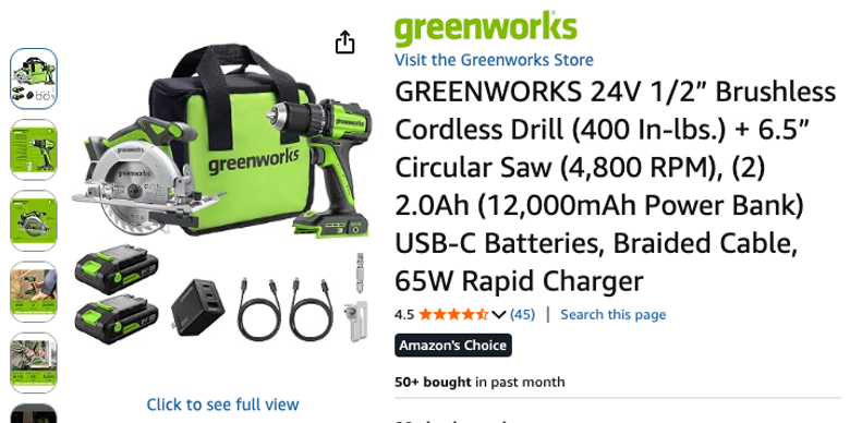 Greenworks 24V Drill and Circular Saw Combo Kit