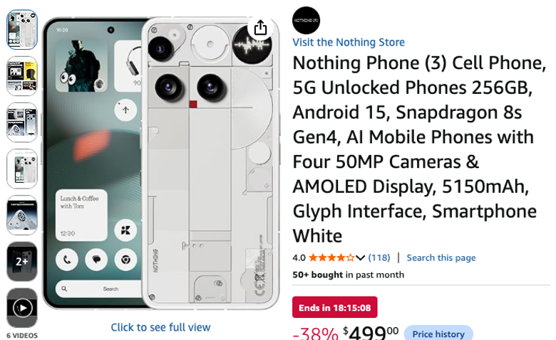 Nothing Phone (3) 256GB Unlocked 5G Smartphone