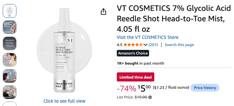VT COSMETICS Glycolic Acid Reedle Shot Head-to-Toe Mist