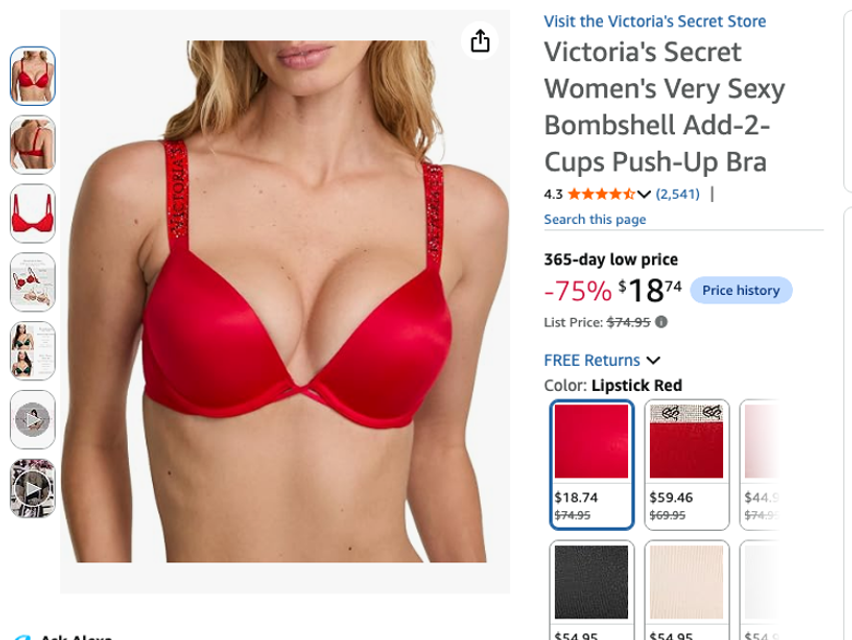 Victoria's Secret Women's Very Sexy Bombshell Add-2-Cups Push-Up Bra