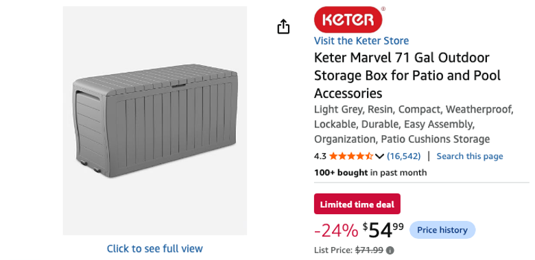 Keter Marvel 71 Gal Outdoor Storage Box