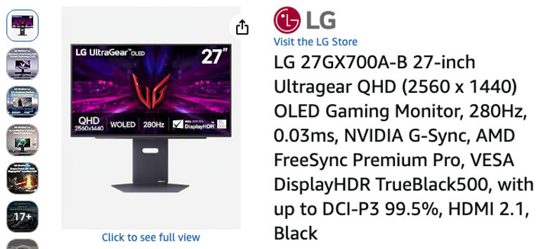 LG 27GX700A-B 27-inch OLED Gaming Monitor
