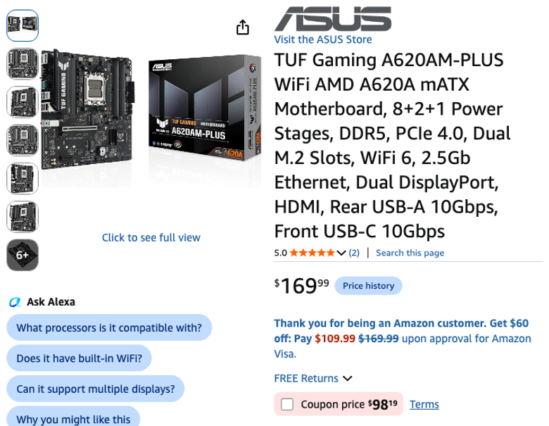 ASUS TUF Gaming A620AM-PLUS WiFi Motherboard