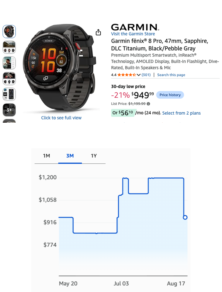 Garmin fēnix 8 Pro 47mm Sapphire DLC Titanium Smartwatch