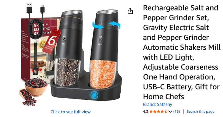 Rechargeable Gravity Salt and Pepper Grinder Set