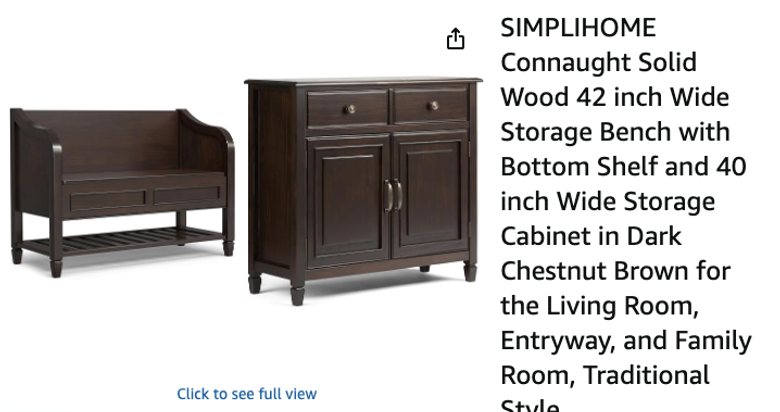 SIMPLIHOME Solid Wood Storage Bench and Cabinet