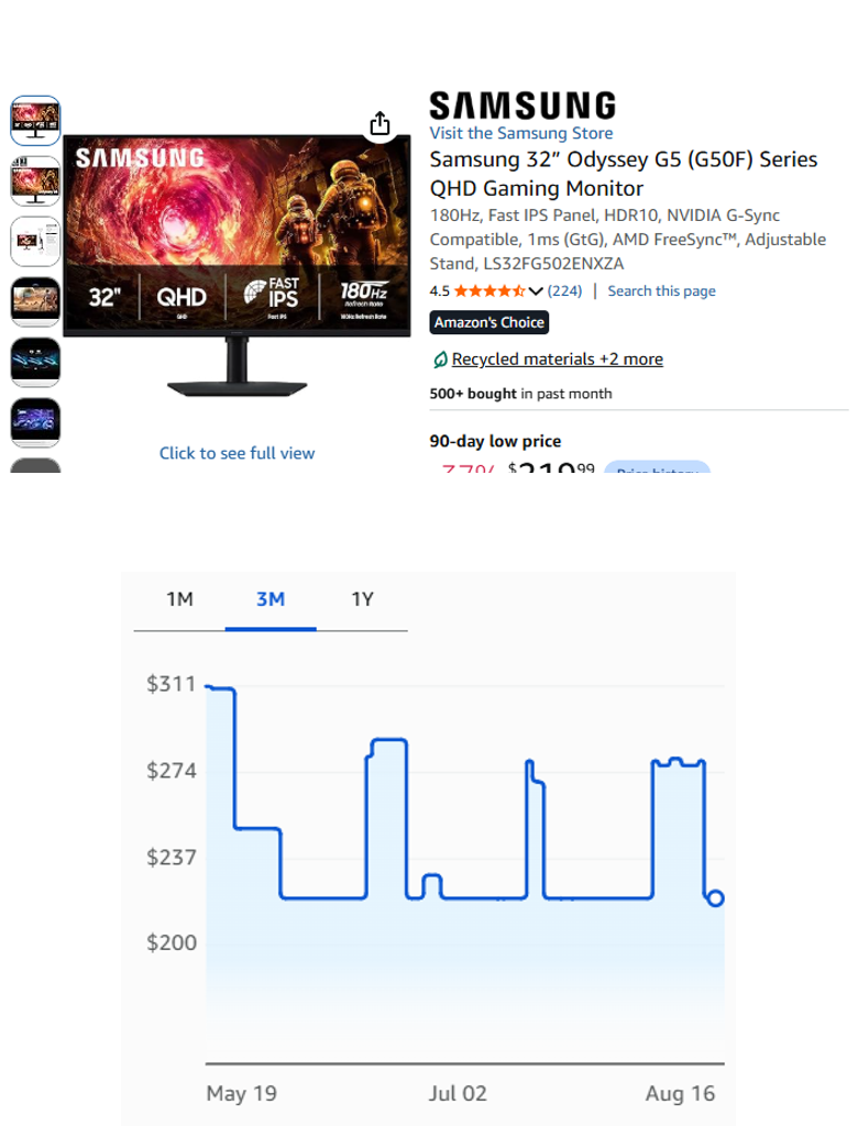 Samsung 32" Odyssey G5 (G50F) Series QHD Gaming Monitor