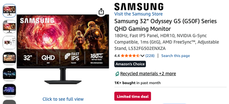 Samsung Odyssey G5 32" QHD Gaming Monitor