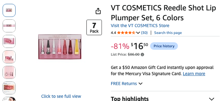 VT COSMETICS Reedle Shot Lip Plumper Set, 6 Colors