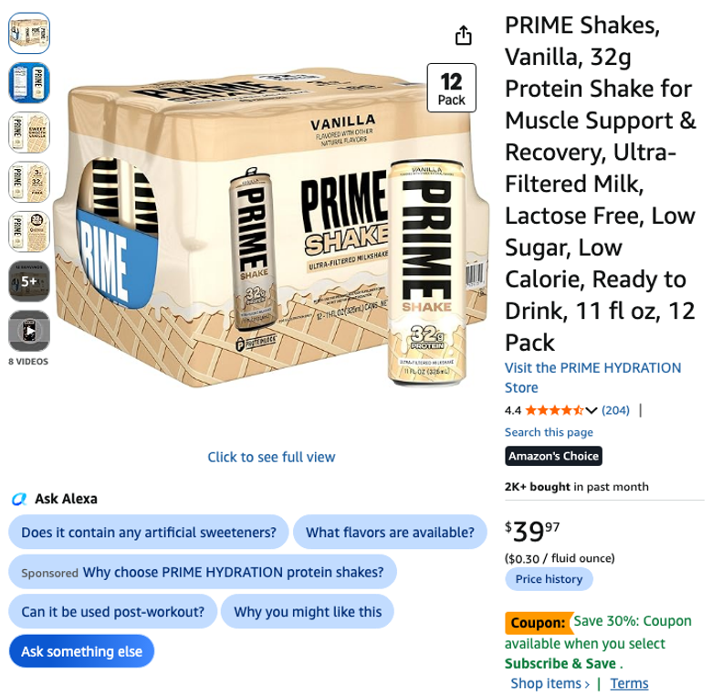 PRIME Shakes Vanilla 12-Pack