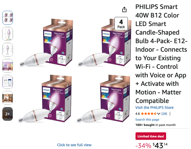 PHILIPS Smart Color Candle Bulb 4-Pack