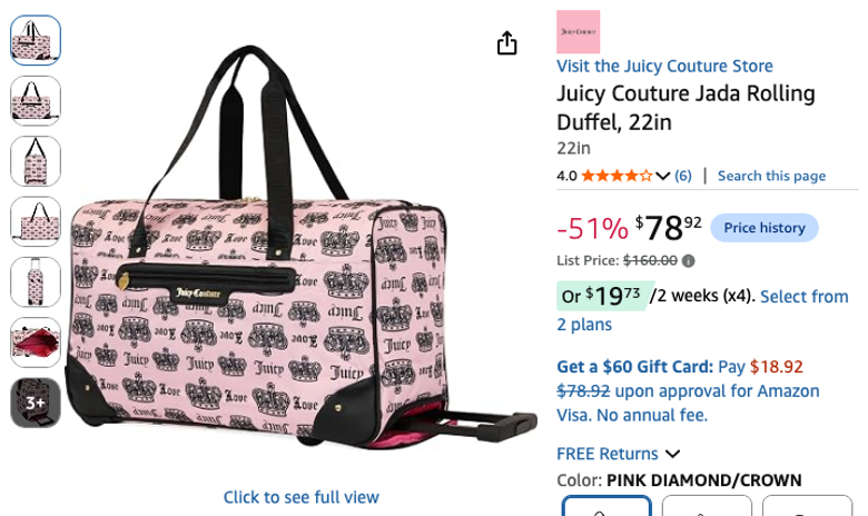 Juicy Couture Jada Rolling Duffel, 22in