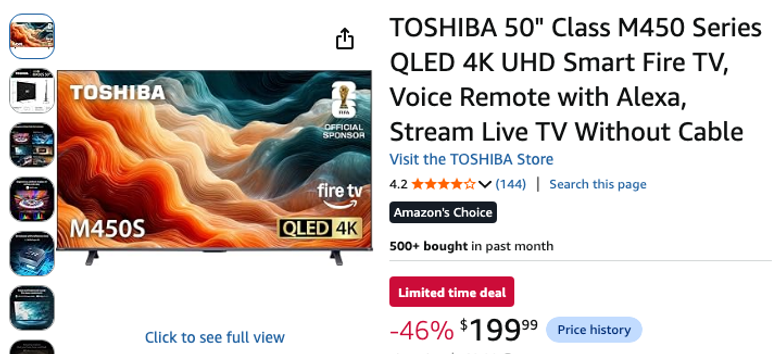 TOSHIBA 50" Class M450 Series QLED 4K UHD Smart Fire TV
