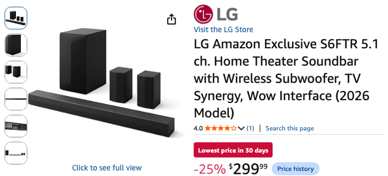 LG S6FTR 5.1 Channel Home Theater Soundbar