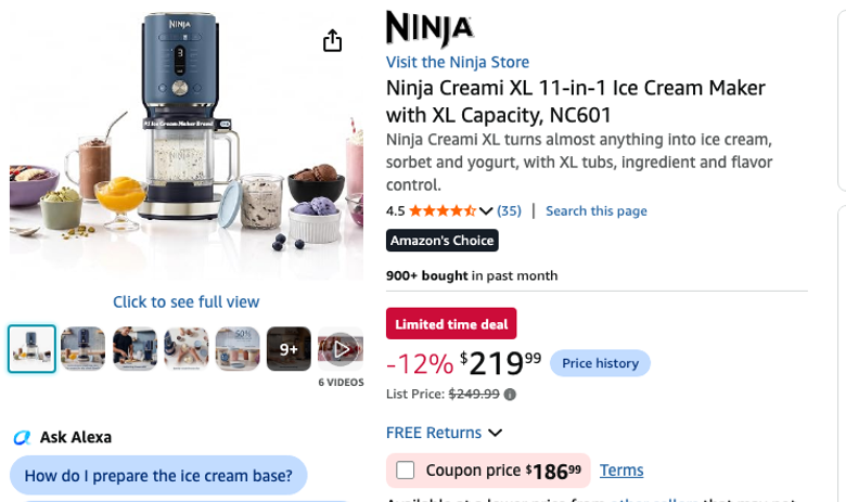 Ninja Creami XL 11-in-1 Ice Cream Maker with XL Capacity, NC601