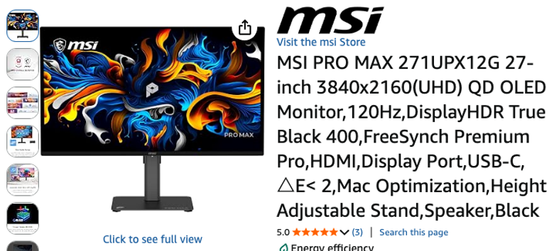 MSI PRO MAX 27-inch 4K QD-OLED Monitor