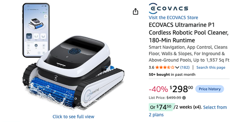 ECOVACS Ultramarine P1 Cordless Robotic Pool Cleaner