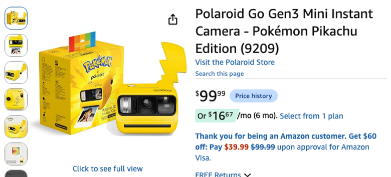 Polaroid Go Gen3 Mini Instant Camera - Pokémon Pikachu Edition