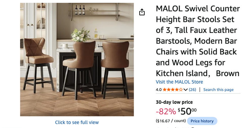 MALOL Swivel Counter Height Bar Stools Set of 3
